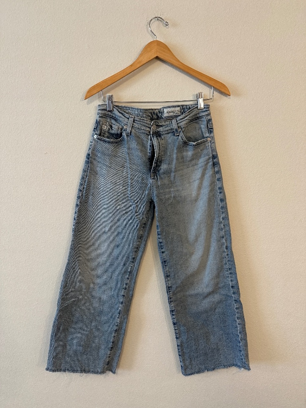 AG Jeans Women's 27 Light Wash Wide Leg Raw Hem Stretch Denim Jeans